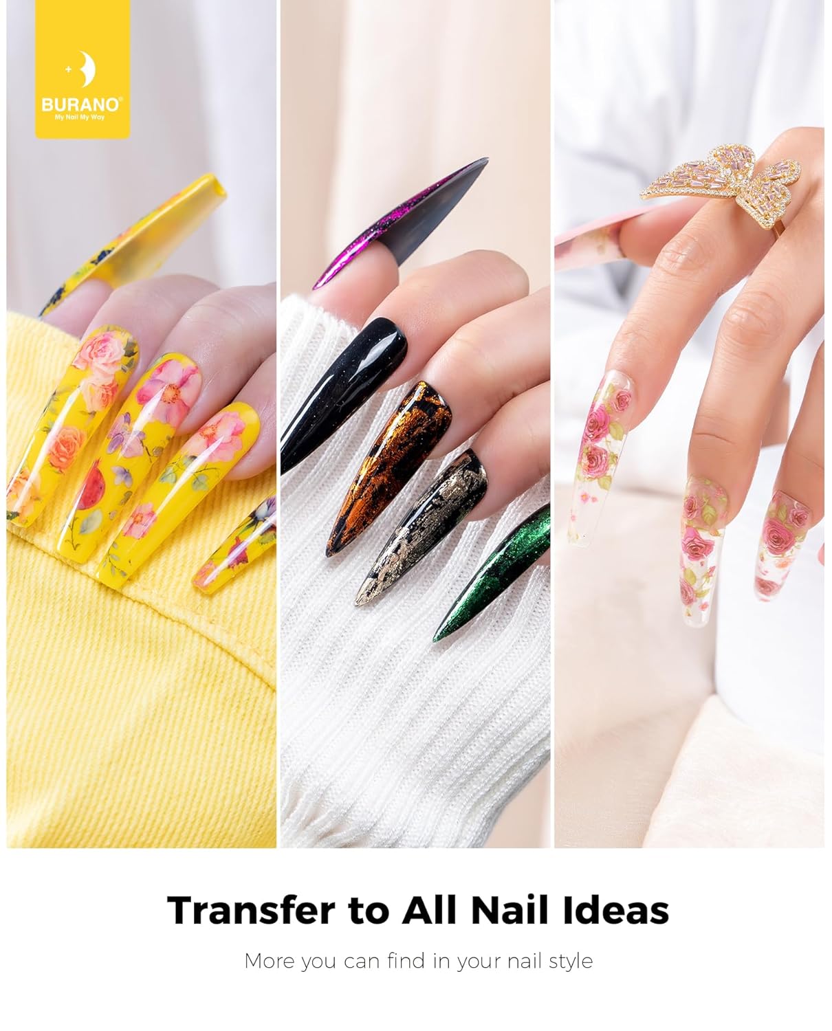 BURANO Nail Art Nail Foil Glue Gel, o.5 oz with 10PCS Foil Stickers Set Nail Foil Glue for Nails Foil Transfer Gel, Nail Design DIY UV LED Lamp Required (Animal Foil 07)