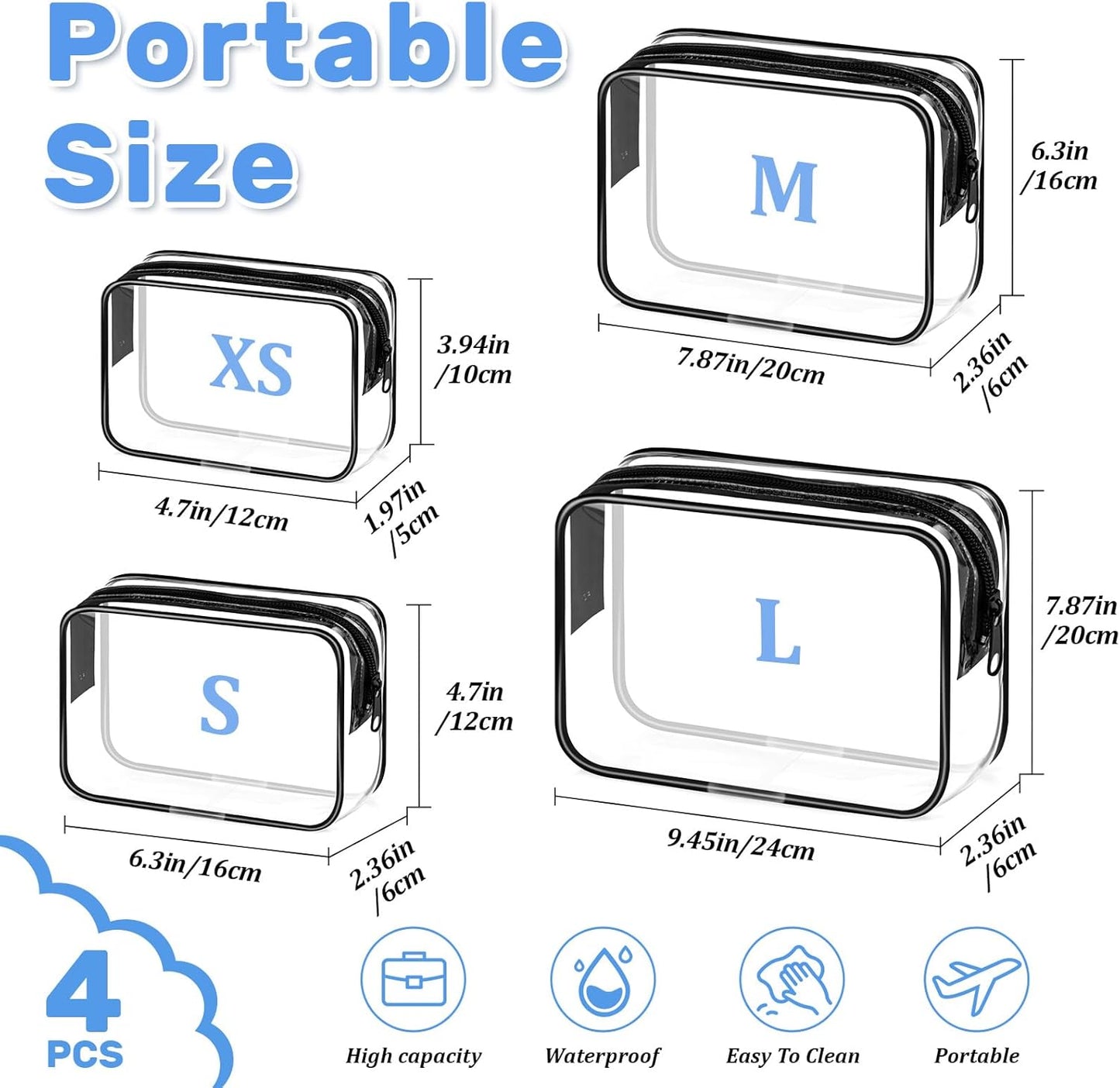 4 Pieces Clear Cosmetic Bags Bulk TSA Approved Toiletry Bag for Travel PVC Waterproof Clear Makeup Pouch with Zipper for Men and Women Carry-on Travel Essentials