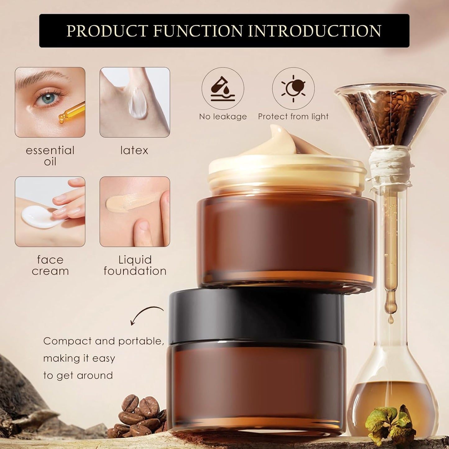 Lil Ray 4 oz Round Amber Glass Jar with Inner Liners and Black Lid (12pcs)