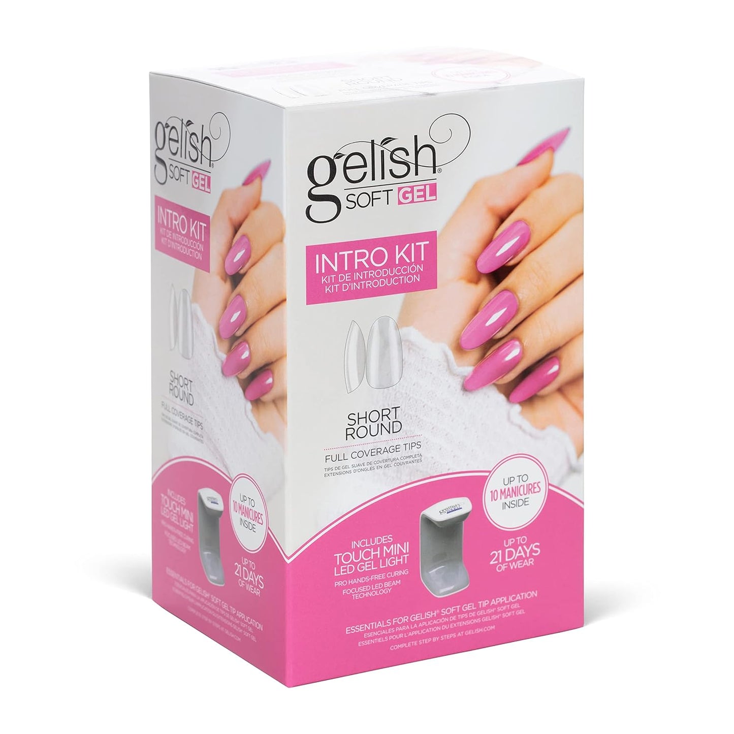 Gelish Soft Gel™ Intro Starter Kit – Full Coverage Press On Tips, LED Nail Lamp, Long-Lasting, Fast Application, No Chip, At-Home Gel Nails, Easy to Use (Short Round Kit)
