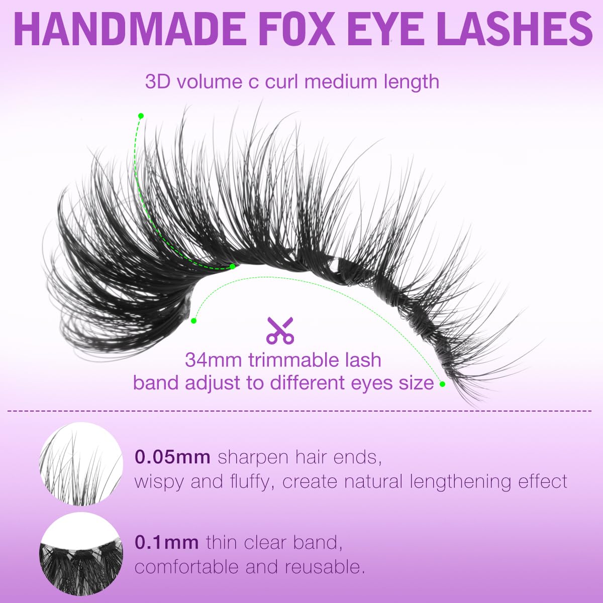 Lashes Clear Band Fox Eye Lashes 3D Volume Faux Mink Eyelashes Wispy False Eyelashes Strips 7 Pairs by Kiromiro