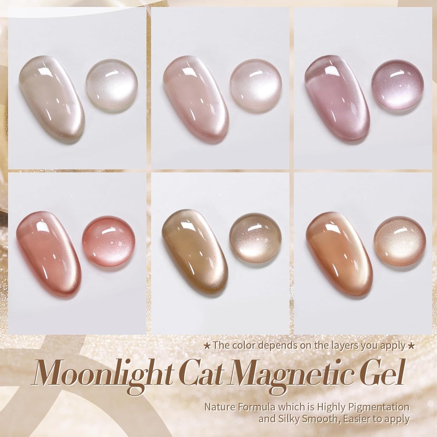 Born Pretty Cat Magnetic Eye Gel Nail Polish Cat Magnetic Shimmer Glitter Holographic Nail Polish Autumn Winter Moonlight Nude Brown Pink Purple 7ML 6PCS