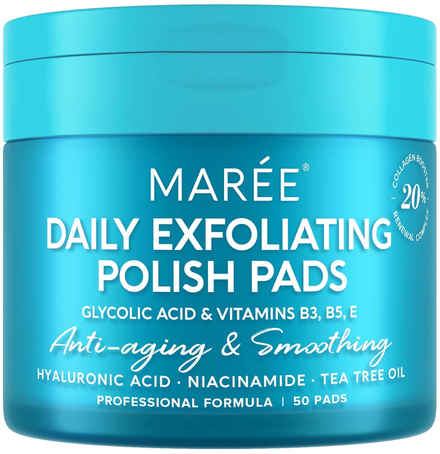 MAREE Glycolic Acid Pads - Toner Pads for Face Cleansing - Exfoliating Pad with Tea Tree Oil, Salicylic Acid & Vitamins E, B3, B5 - Facial Polishes & Peels, Skin Pore Resurfacing & Radiance - 50 Count