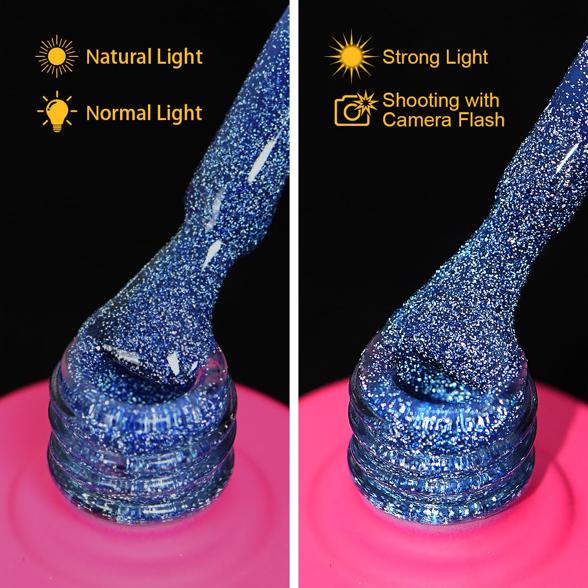 Reflective Glitter Gel Nail Polish, HEMA HPMA TPO Free, Navy Flash Diamond Shimmer, Need UV Lamp Long Lasting Salon Perfect Gel Nail 15ML for Women (Dia-006)