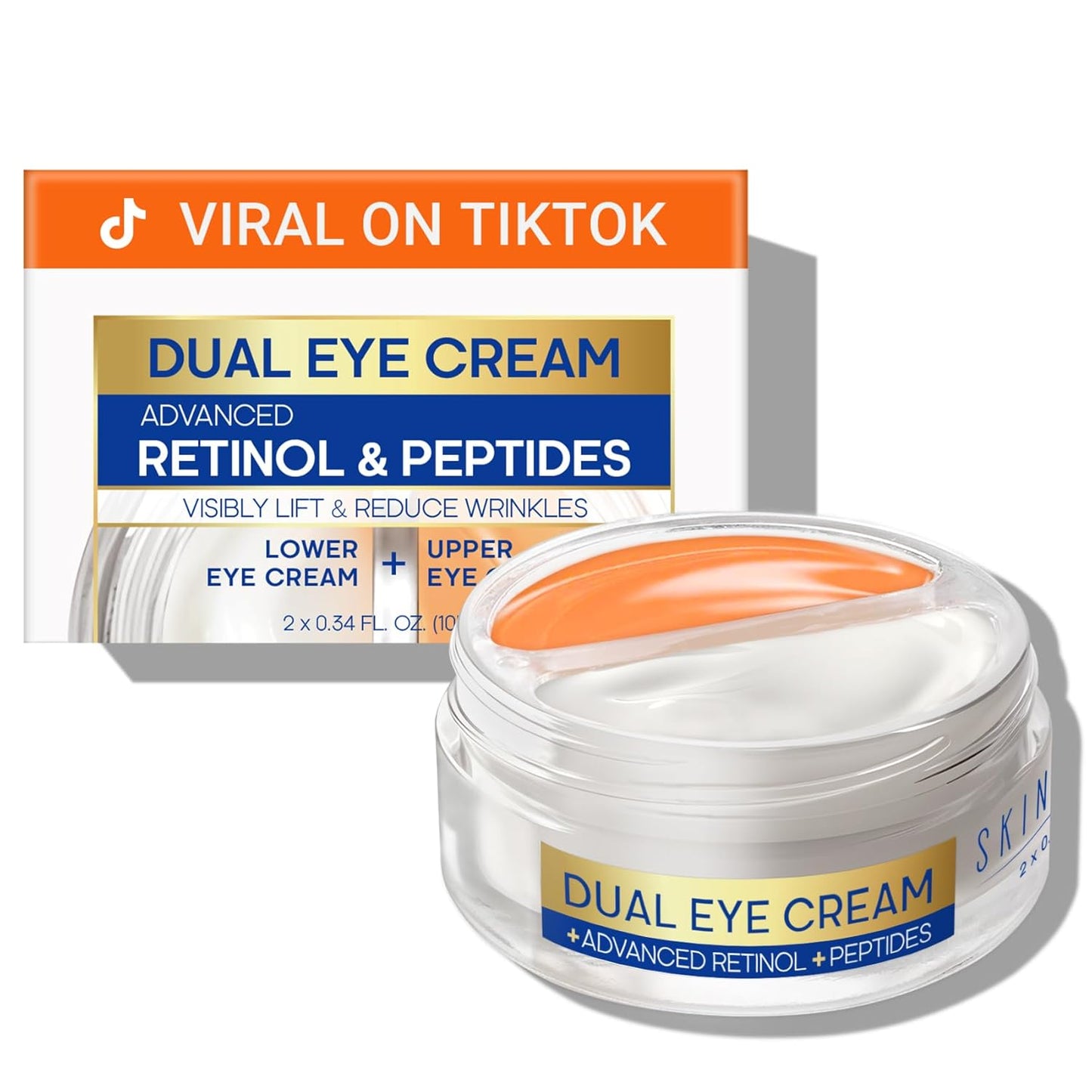 Dual Eye Cream with Advanced Retinol, Peptides, Caffeine for Puffy Eyes and Dark Circles, Wrinkles, Anti Aging, Under Eye Bags Treatment, Instant Tightener, Fragrance Free, 0.68 OZ