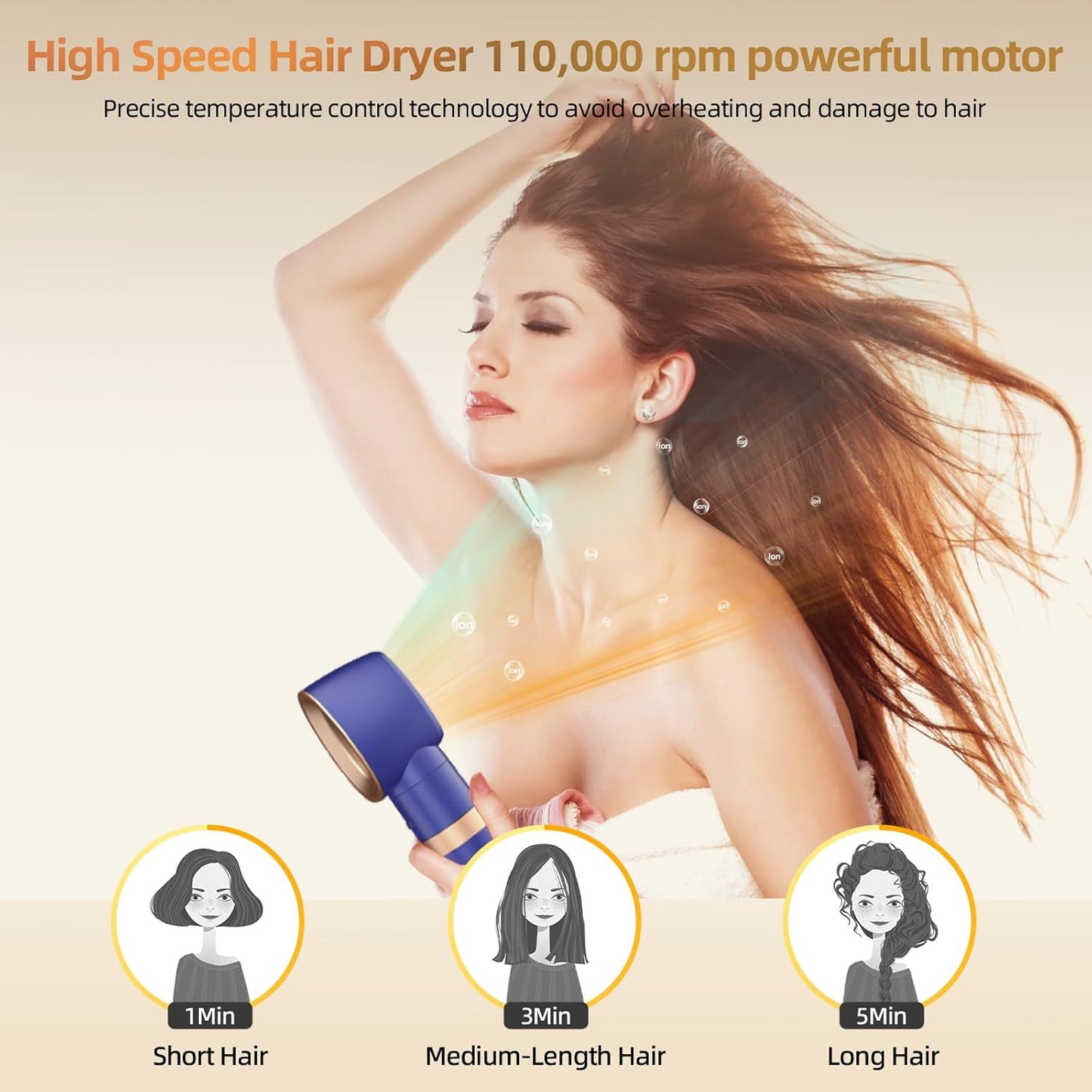 T-GOGO Hair Dryer Brush Professional: 6 in 1 Hot Air Hair Styler & Dryer Set, Powerful Hair Air Curling Iron High-Speed Negative Ionic Blow Dryer, Auto-Wrap, No Heat Damage (Blue)