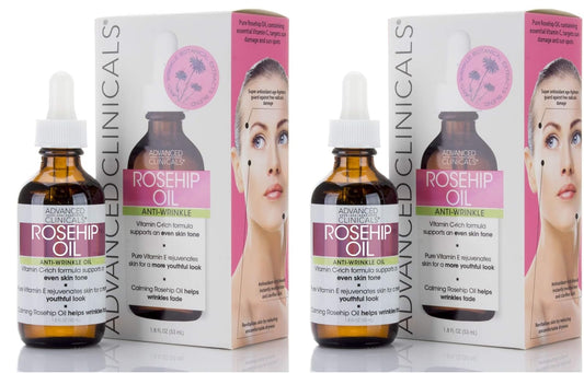 Advanced Clinicals Rosehip Oil Facial Skin Care Serum Moisturizer Face Oil W/Vitamin C & Vitamin E For Reducing Appearance Of Sun Damage Skin, Age Spots, & Wrinkles, 1.8 Fl Oz (Pack of 2)