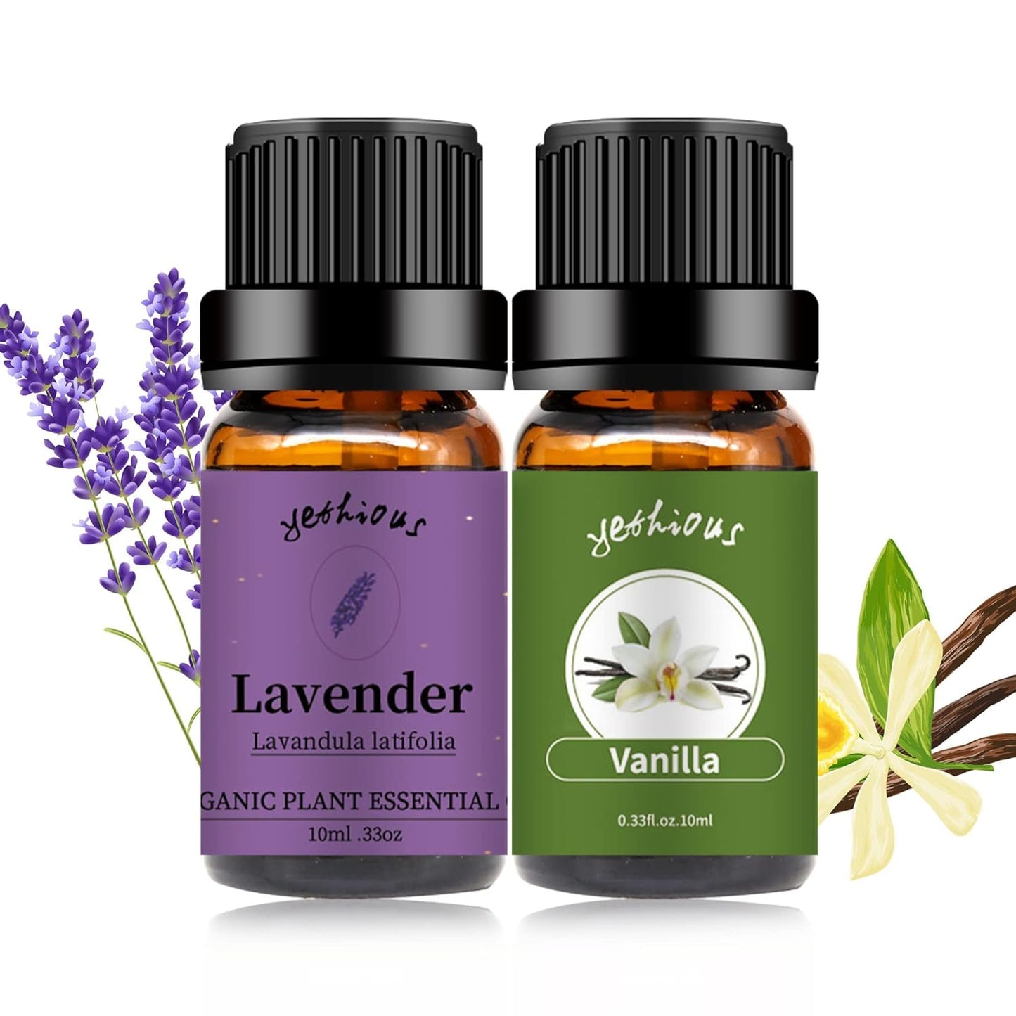 yethious Vanilla Essential Oil for Diffuser Organic Vanilla Lavender Essential Oil Set Lavender Oil 100% Pure Aromatherapy Oils - 2pcs X 10ml