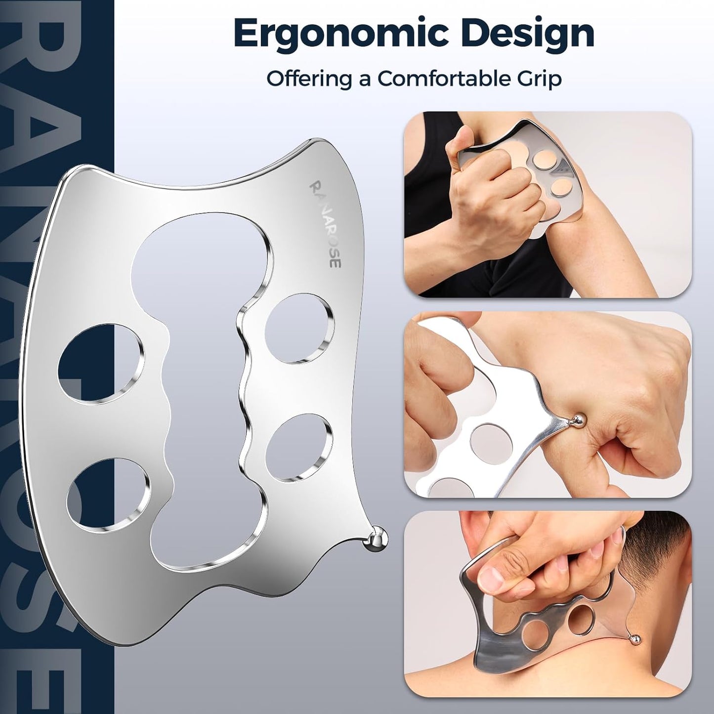 3-in-1 Stainless Steel Muscle Scraper Tool Set – Gua Sha & Physical Therapy Tools for Deep Tissue Massage, Myofascial Release, Muscle Knot Relief & Pain Reduction