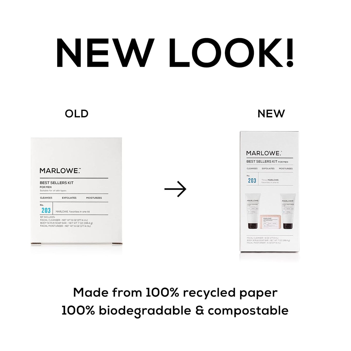 MARLOWE. Best Sellers Kit | No. 203 | Features Signature Body Scrub Soap Bar, Men's Facial Cleanser & Facial Moisturizer | Great Gift for Men