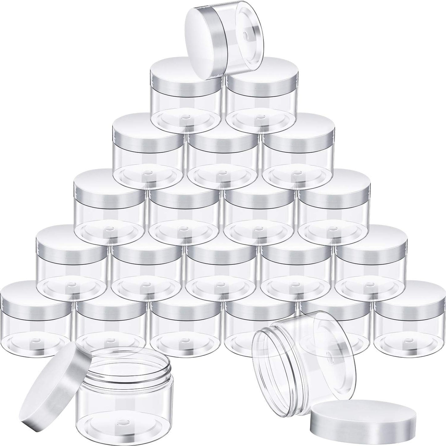 SATINIOR 24 Pieces Empty Clear Plastic Jars with Lids Round Storage Containers Wide Mouth for Beauty Product Cosmetic Cream Lotion Liquid Butter Craft and Food(White Lid,16 oz)