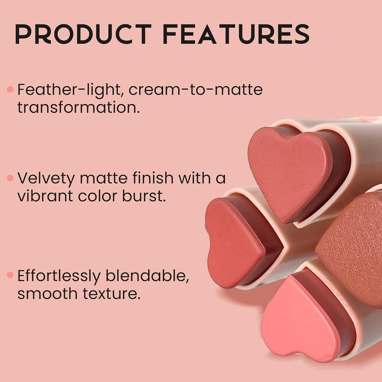 Blush Stick for Cheeks, Cream Blush with Heart-shaped, Blush Face Stick Multi-Use Lip and Cheek Tint, Waterproof Lightweight Easy to Blend Cream Blusher Makeup - Candy Rose