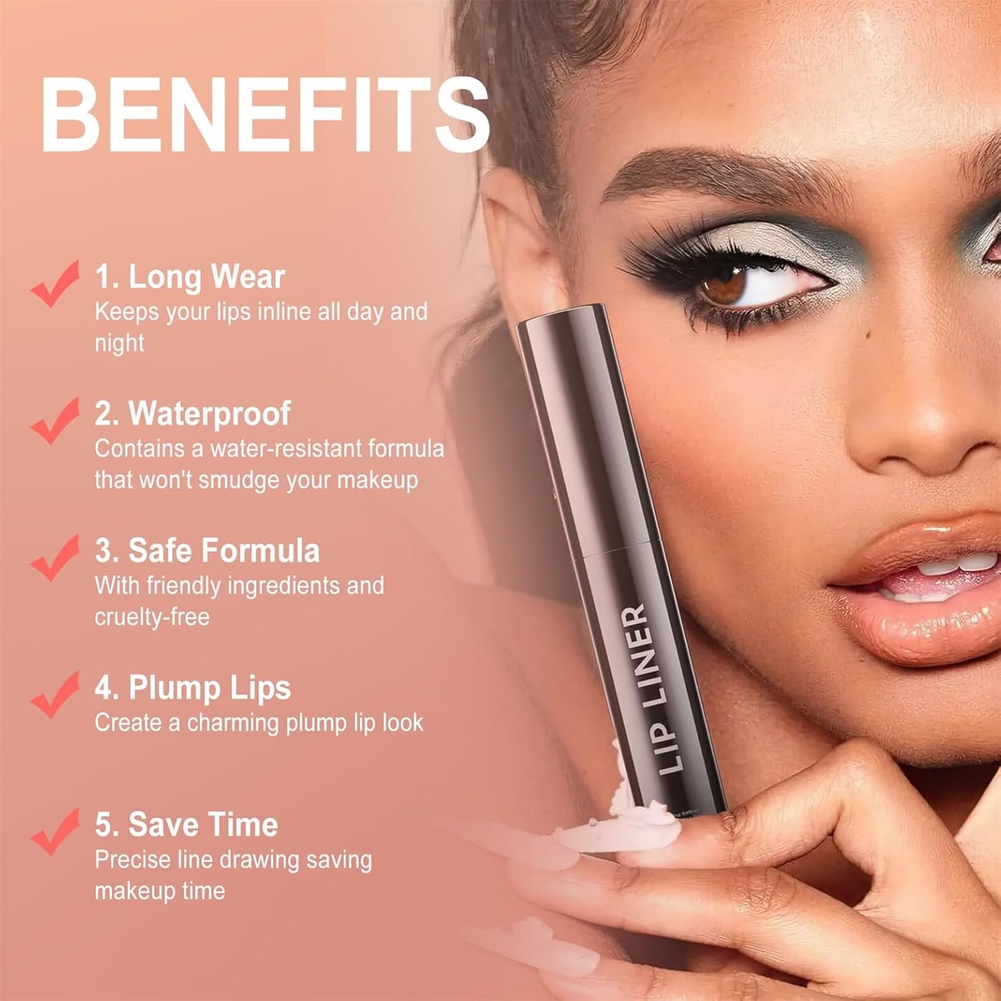 OETUIOW Lip Stain, Lip Liner, Waterproof Moisturizing Long-Lasting, Non-Stick Cup for Women All Skin Types, Cocoa Color