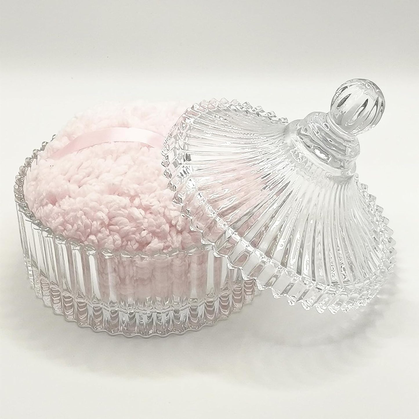 Extra Large Body Powder Puff and Container - Vintage Glass Dusting Powder Container with Soft Puff for Women & Girls (5.9x5.9x5.9 IN)-GRB010-Transparent