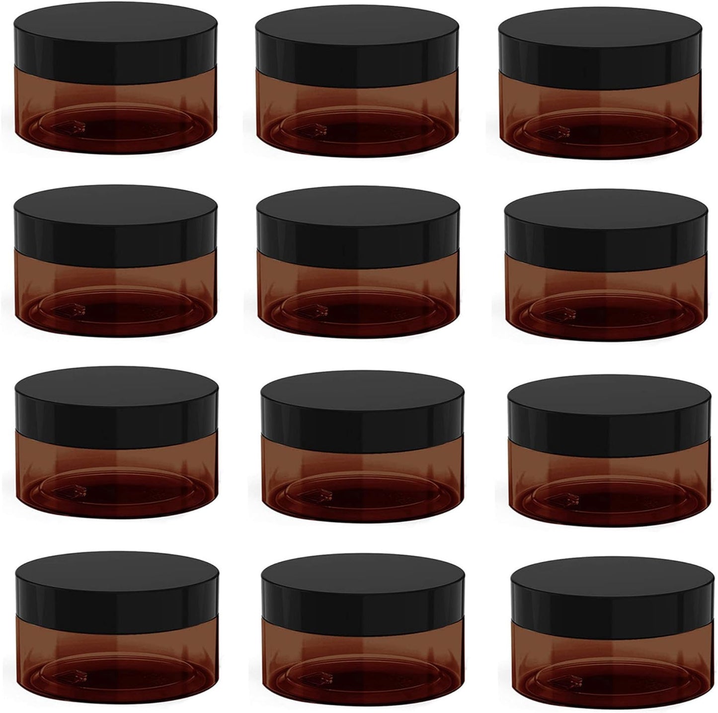 4 oz Amber Plastic Cosmetic Jars Leak Proof Container with Black Lid for Cream, Lotion, Powder, ointment, Beauty Products etc, 12 Pcs.