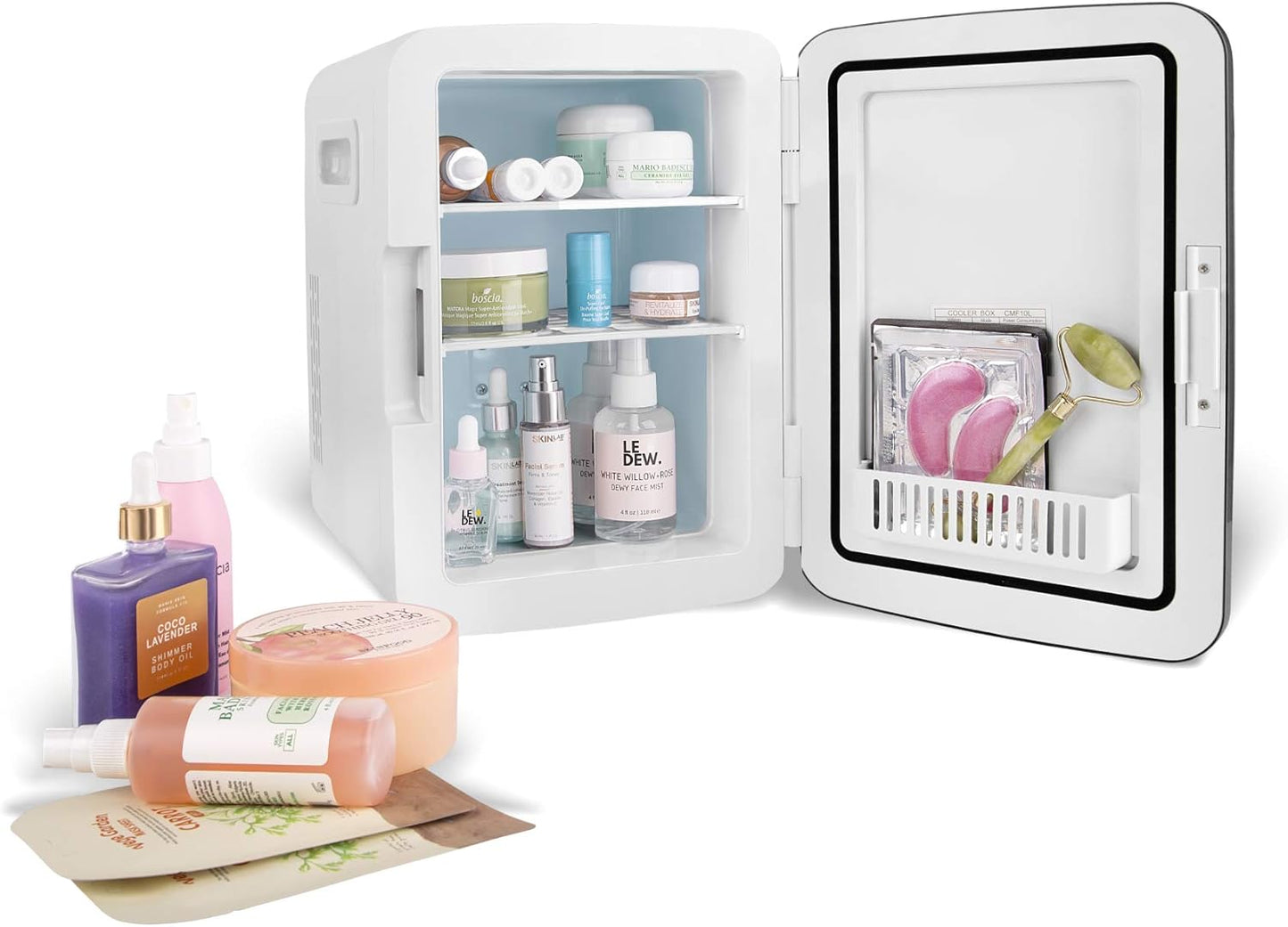 Cooluli 10L Mini Fridge for Bedroom - Car, Office Desk & College Dorm Room - 12V Portable Cooler & Warmer for Food, Drinks, Skincare, Beauty, Makeup & Cosmetics - AC/DC Small Refrigerator (White)