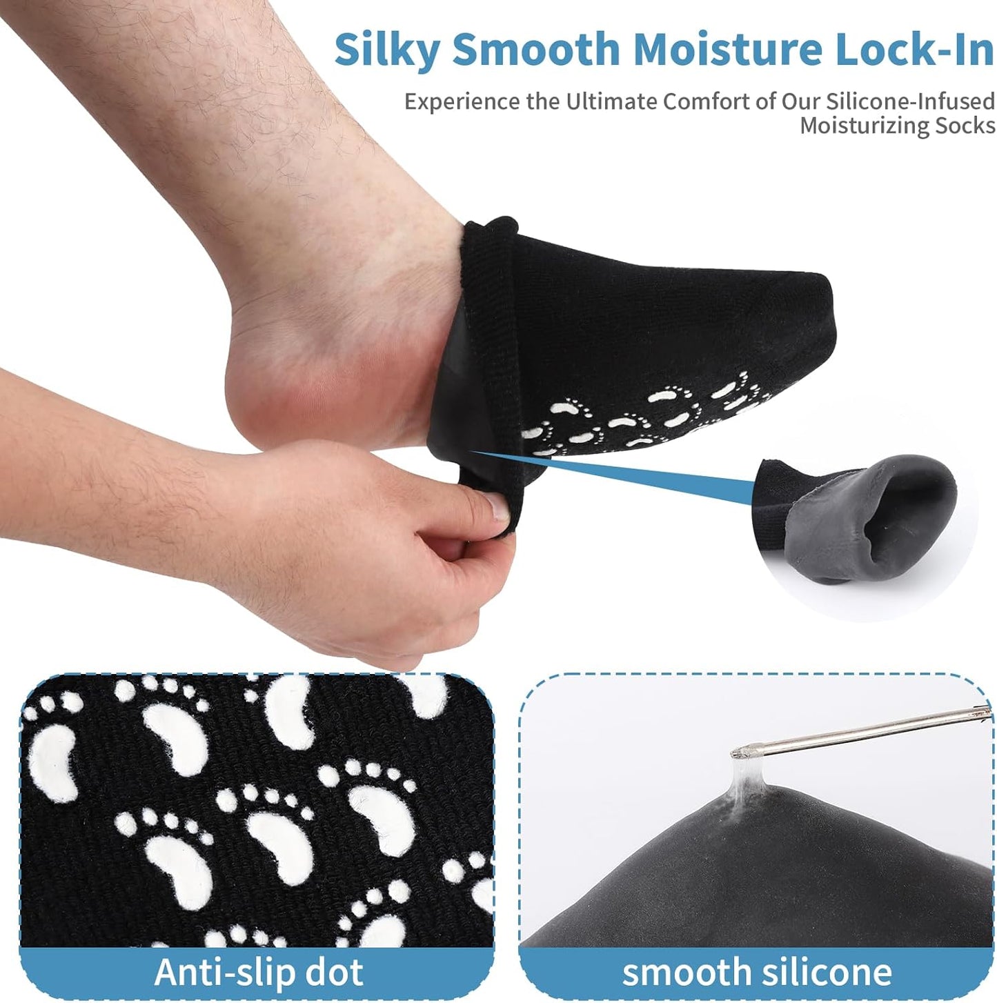 Large Silicone Moisturizing Socks for Men - 1 Pair Soft Foot Care Socks - 11“ Large Size Feet Moisturizing Socks for Dry Cracked Feet (Size L)