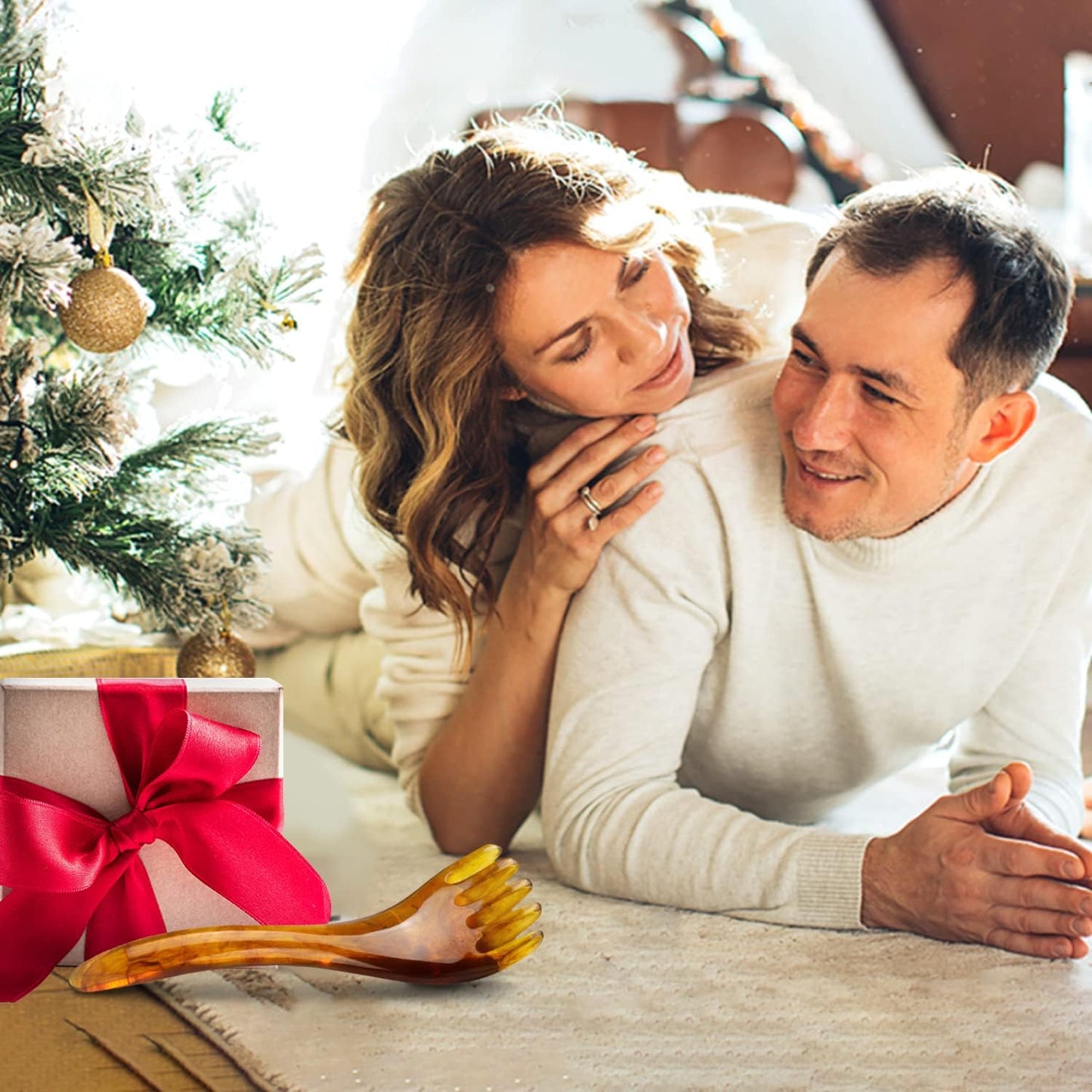 Scalp Massage Tools, 2-Pieces Head Scratcher Massager Whisk, Gift for Mother, Sister,Kids and Lover, Portable Resin SPA Tools with a Black Zippered Bag(Amber)