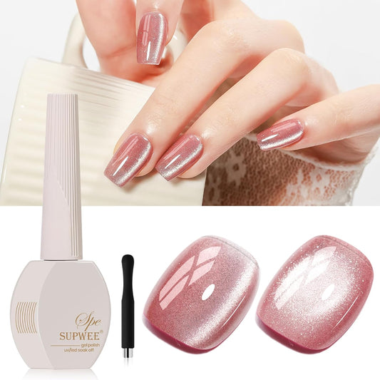 Pink Cat Eye Gel Nail Polish, 15ML Magnetic Crystal Holographic Cateye Gel Polish Glitter Shimmer Reflective Nail Polish Gel with Magnet Soak Off Salon DIY at Home