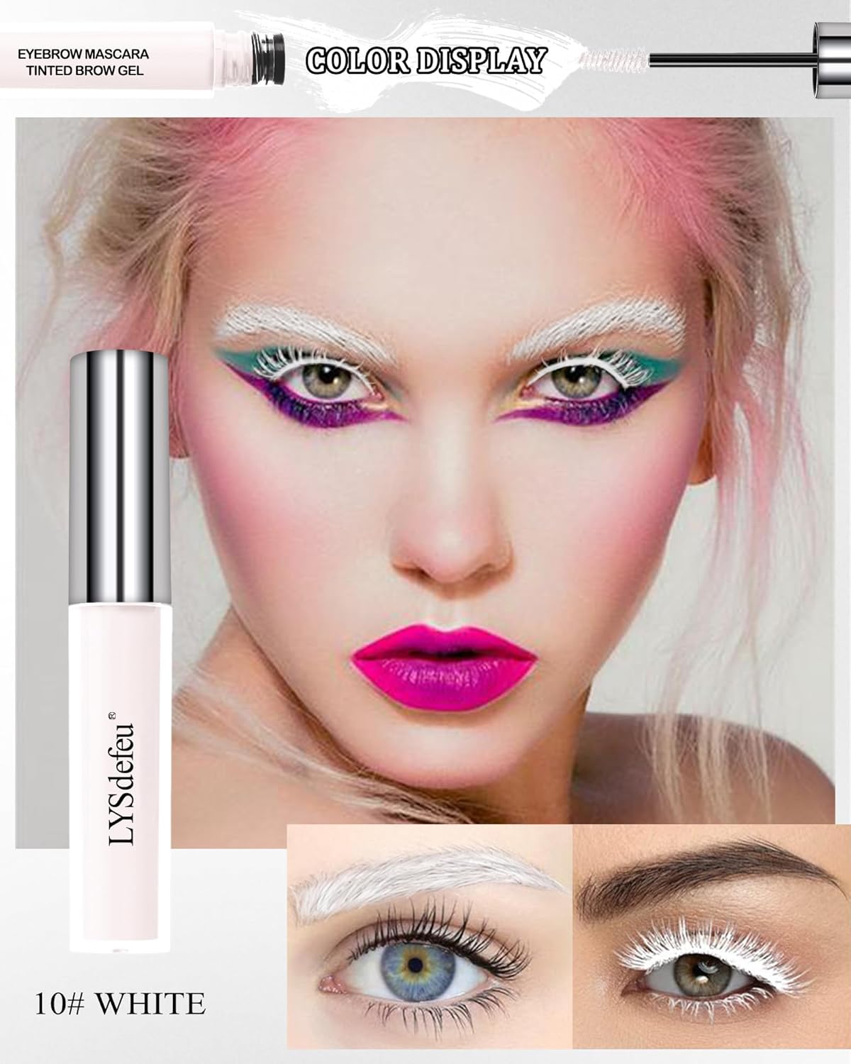 Tinted Brow Mascara Gel- 1Pcs Long-lasting Waterproof Smudge-proof White Eyebrow Glue Colored Liquid Mascara, Tinted Brow Filler, Length Curly Mascara for Women, Halloween Eye Makeup-10