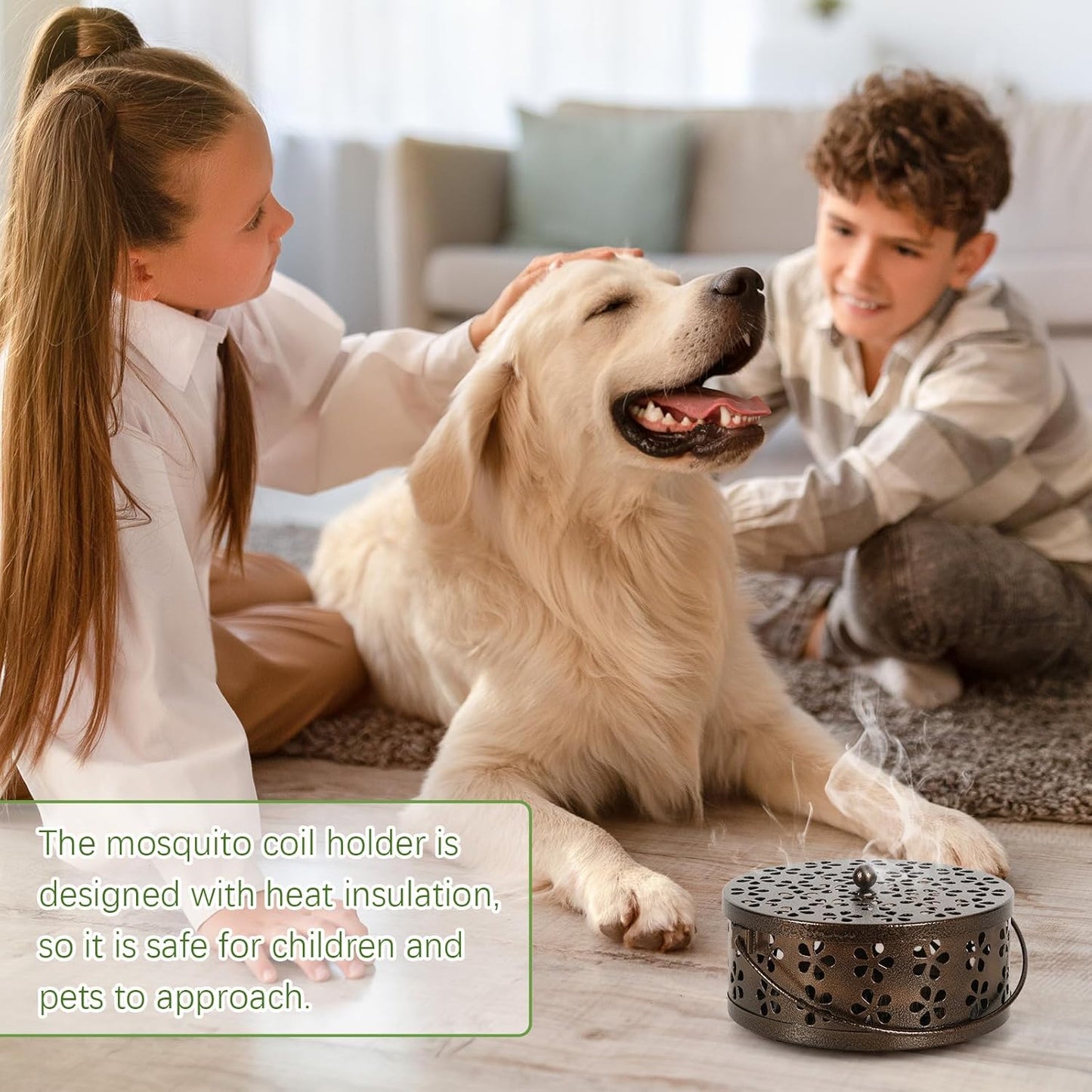 Portable Iron Mosquito Coil Holder with Handle Round Heat-Resistant Incense Holder (2 Pack Bronze)