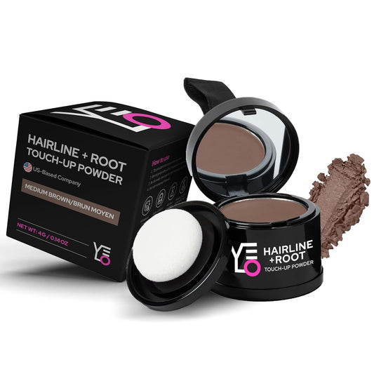 VELO Hairline Powder–MEDIUM BROWN Hair Root Touch Up Powder for Women & Men–Instantly Covers Gray Hair, Thinning Hair & Bald Spots–Sweatproof Root Cover Up–Puff & Mirror Compact, 13 Shades