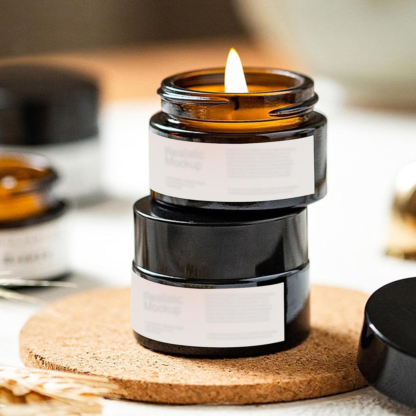 Lil Ray 4 oz Round Amber Glass Jar with Inner Liners and Black Lid (12pcs)