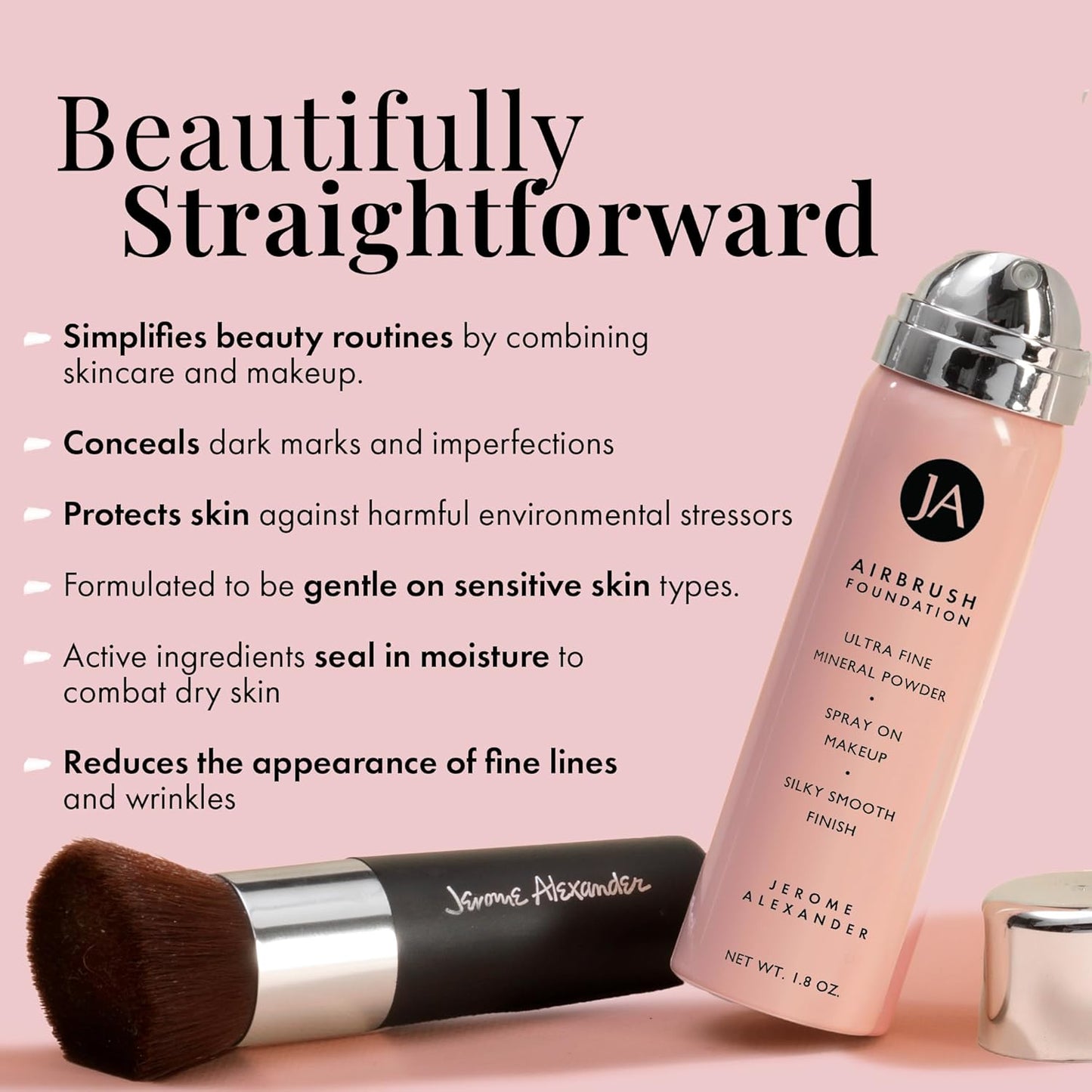 MagicMinerals AirBrush Foundation by Jerome Alexander – 2pc Set with Airbrush Foundation and Kabuki Brush - Spray Makeup with Anti-aging Ingredients for Smooth Radiant Skin - Warm Beige