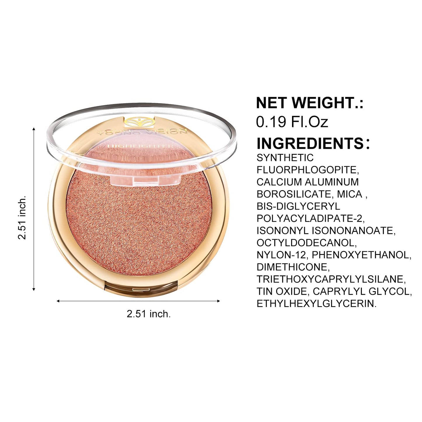 YOUNG VISION Pressed Powder Highlighter, Baked Natural Glow Contour Powder & Face Highligher, Cruelty-Free, Shimmer Highlighting Makeup for Face, Eye, Eyeshadow, Body, Skin (Cinnamon)