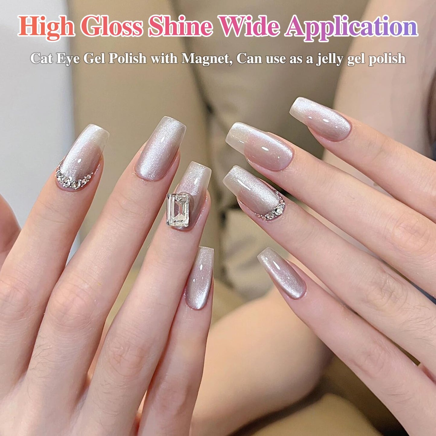 Double Rhythm 0.5 OZ Cat Eye Gel Polish with Magnet 15ML Holographic Glitter Shimmer Translucent Jelly Color Magnetic Nail Polish Salon DIY at Home (MC1031)
