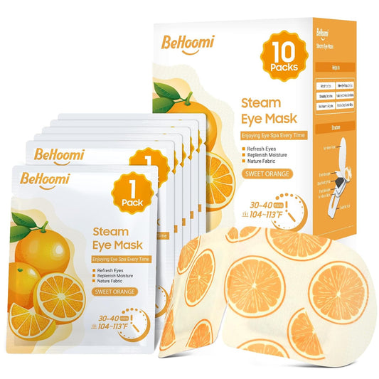 Steam Eye Mask, 10 Packs Heated Eye Mask, Self Heating Disposable SPA Warm Compress for Eyes Sleep Mask, Soothing Moist Heat Eye Masks, Travel Essentials & Relaxation Gifts (Orange Scent)