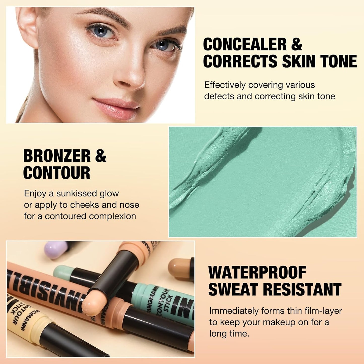 Contour Stick Corrects Skin Tone Bronzer Waterproof Sweat Resistant Concealer Creamy Concealer Yellow