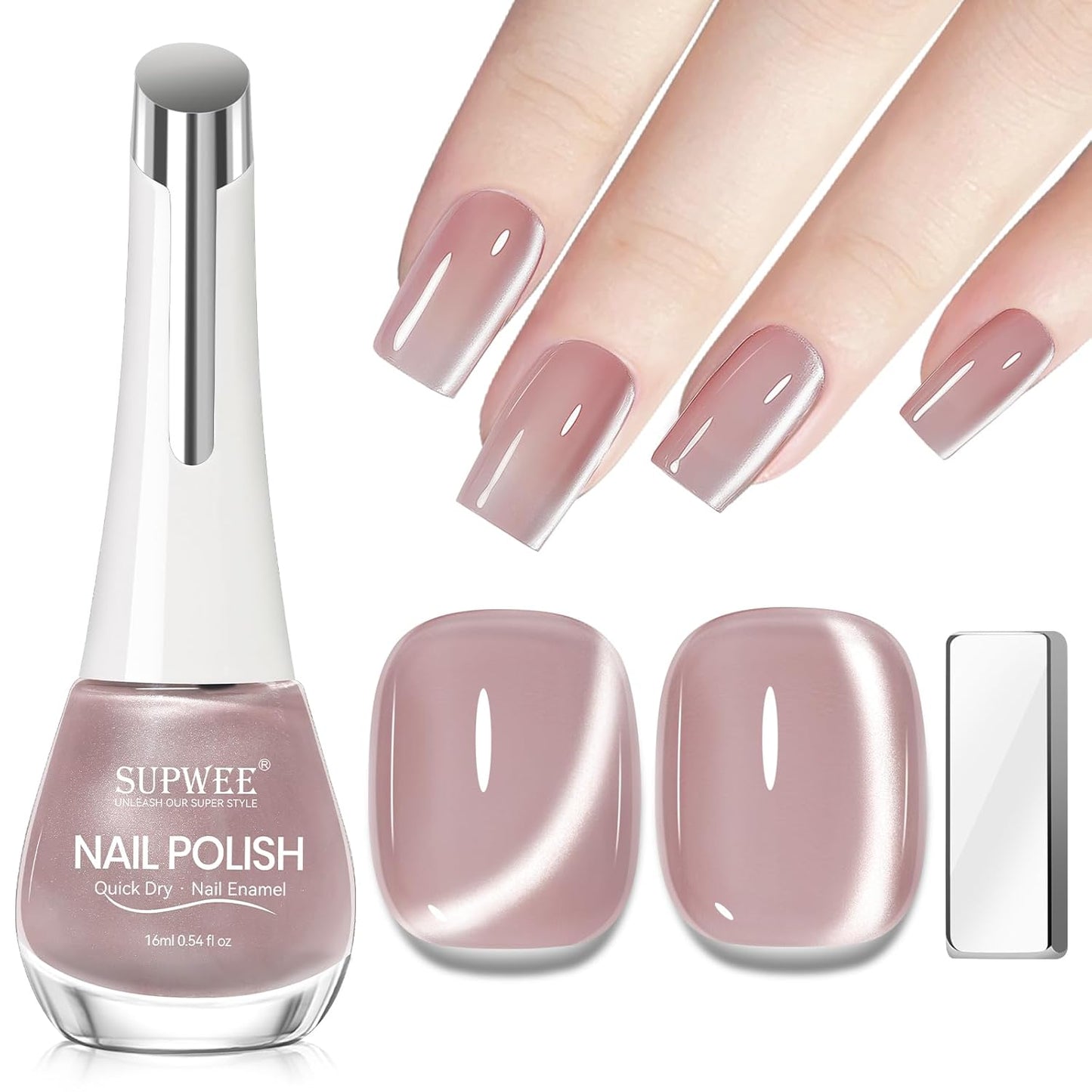 Nude Magnetic Nail Polish Non Gel Quick Dry Glitter Cat Eye Nail Polish Cats Eye Toe Fingernail Air Drying Fast Lacquer Manicure Gift For Women Girls 16ml, 0.54fl oz