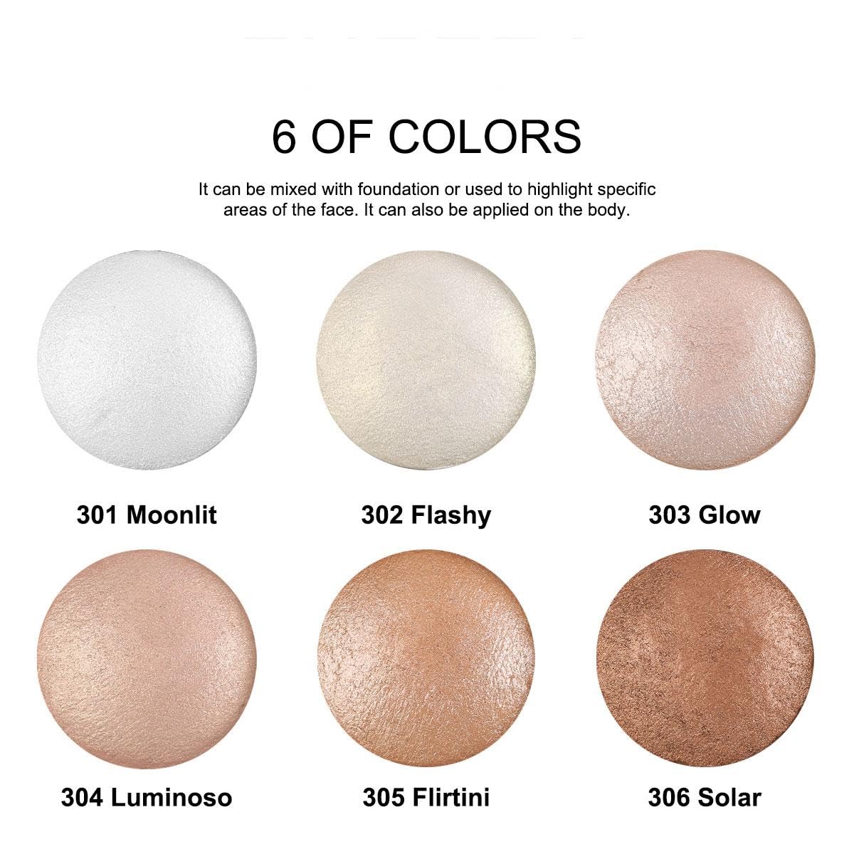 Baked Highlighter Contour Powder Sheer Pearl Shimmer Shades for Face Highlighter Makeup Brighten Up (305-Flirtini)