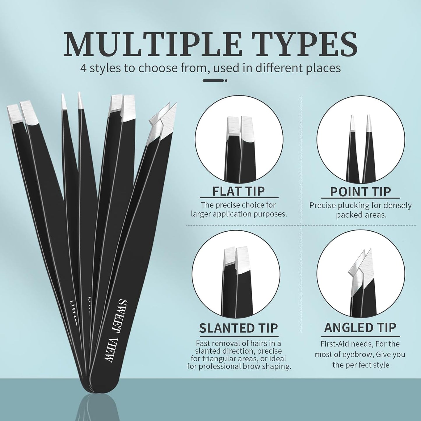 7pcs Eyebrow Tweezers Kit for Women Precision Plucker with Brow Scissors & Razor & Spoolie for Facial, Chin, Brow, Splinter and Ingrown Hair