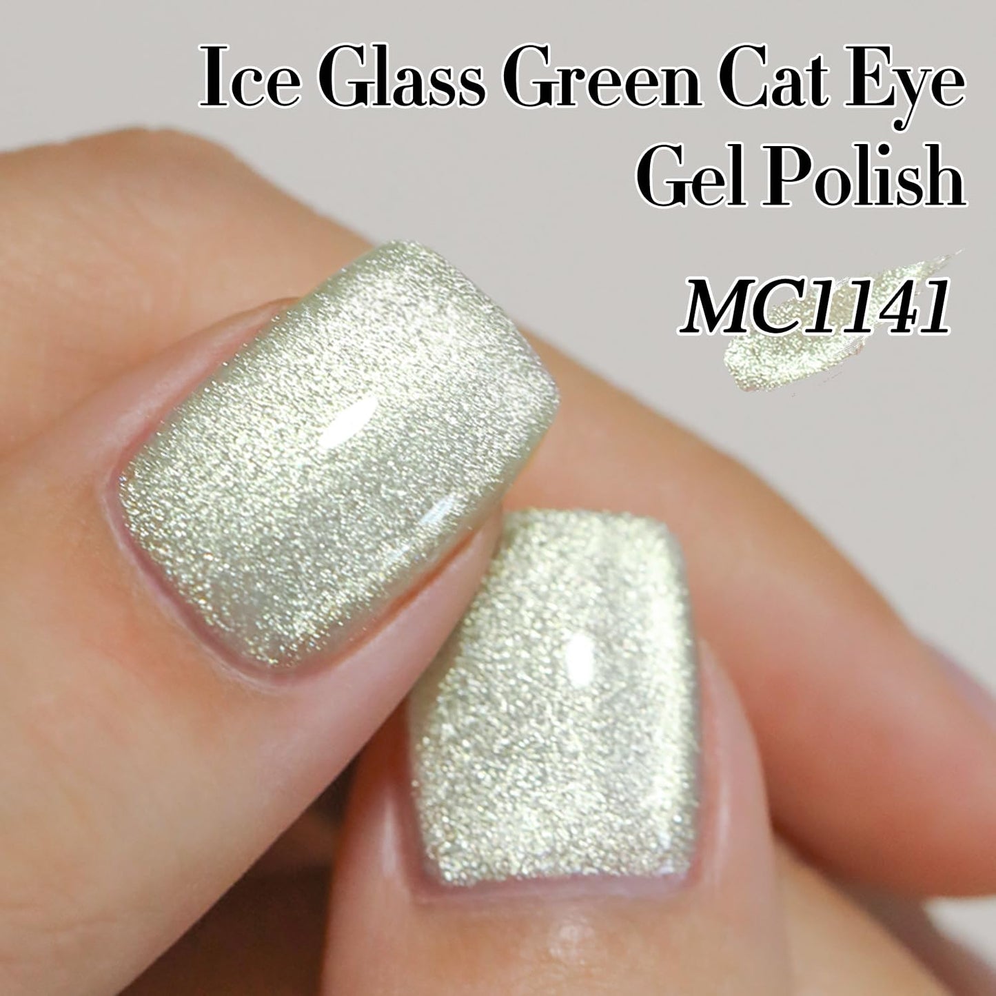 Double Rhythm 15ML Cat Eye Gel Polish with Magnet Holographic Glitter Shimmer Translucent Sheer Color Salon Ice Glass Magnetic Gel at Home (Green-MC1141)