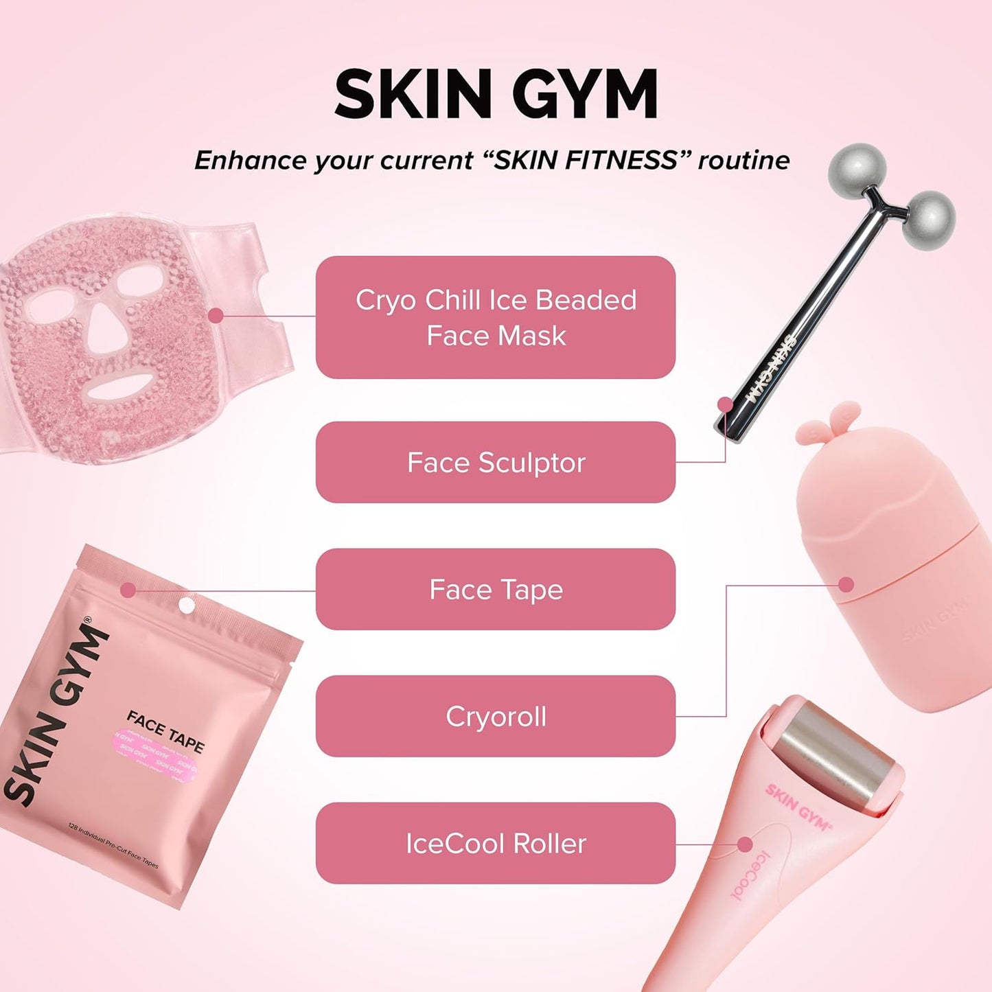 SKIN GYM IceCool Ice Roller, Stainless Steel Cryo Facial Tool for Puffiness and Redness Relief