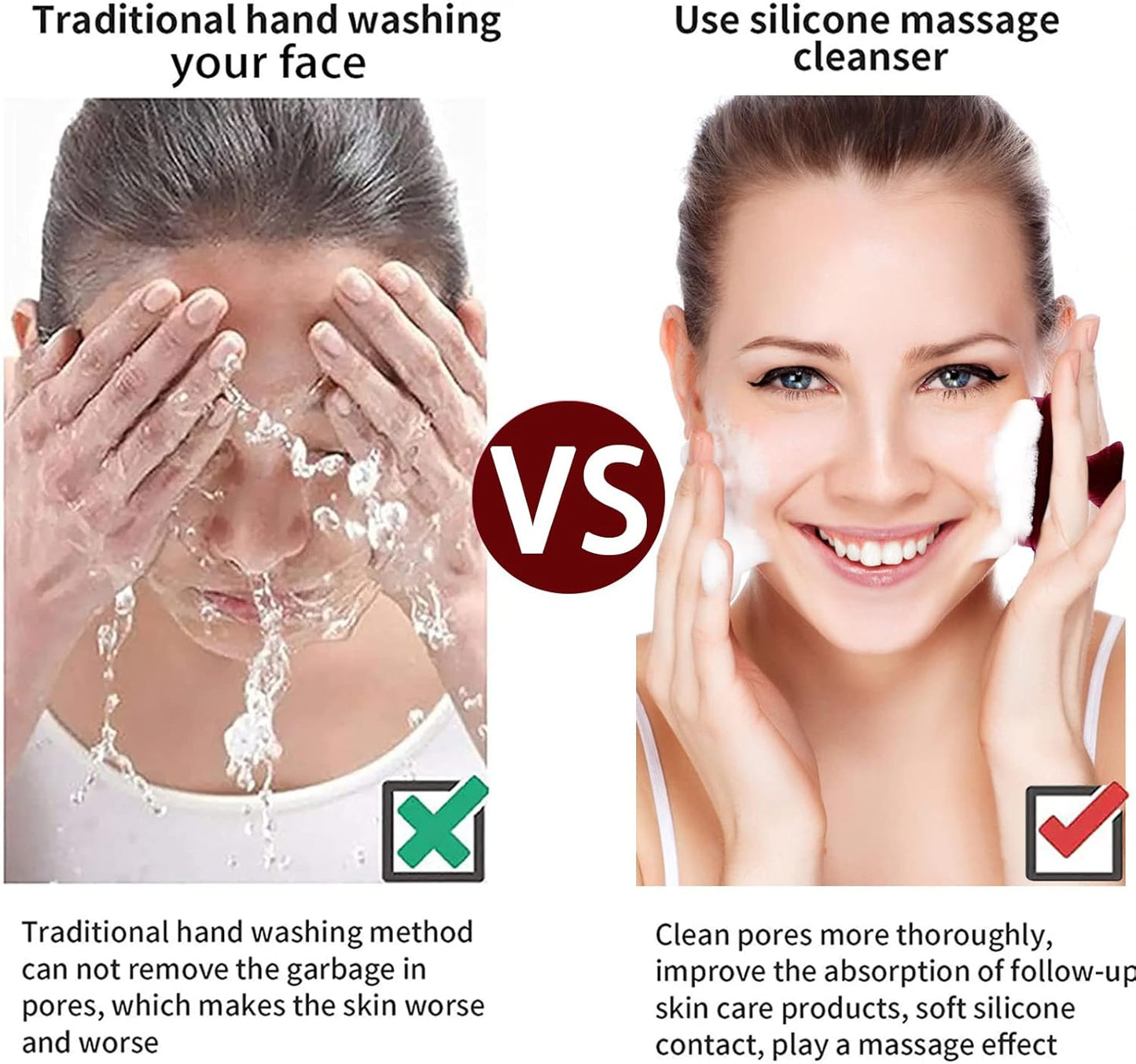 VWMYQ Silicone Face Scrubber for Men Facial Cleansing Brush Silicone Face Wash Brush Manual Waterproof Cleansing Skin Care Face Brushes for Cleansing and Exfoliating (red)