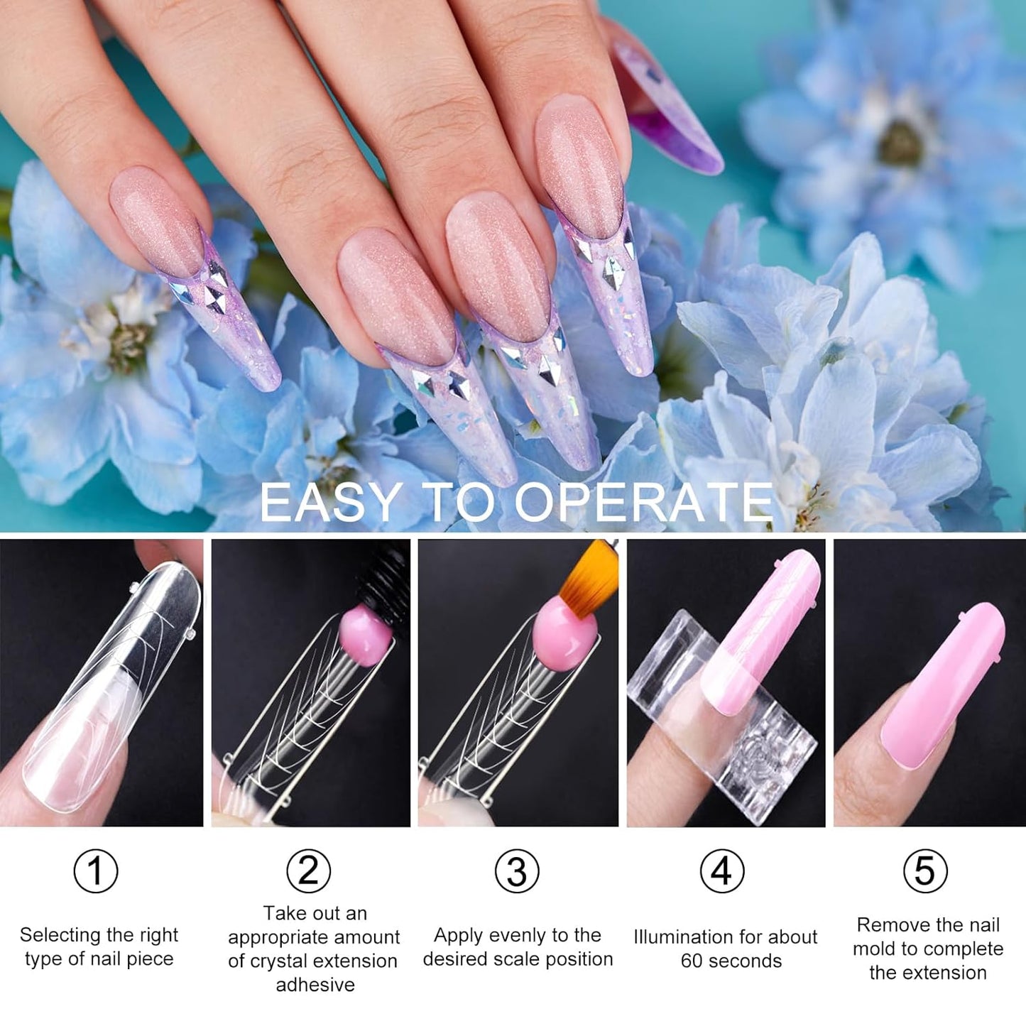 130 Pcs Poly Extension Gel Dual Nail Forms Nail Molds With Scale Builder Coffin Nail for Gel Manicure Nail Art Design Salon DIY at Home (Long Round-Head Dual Nail Forms Set)