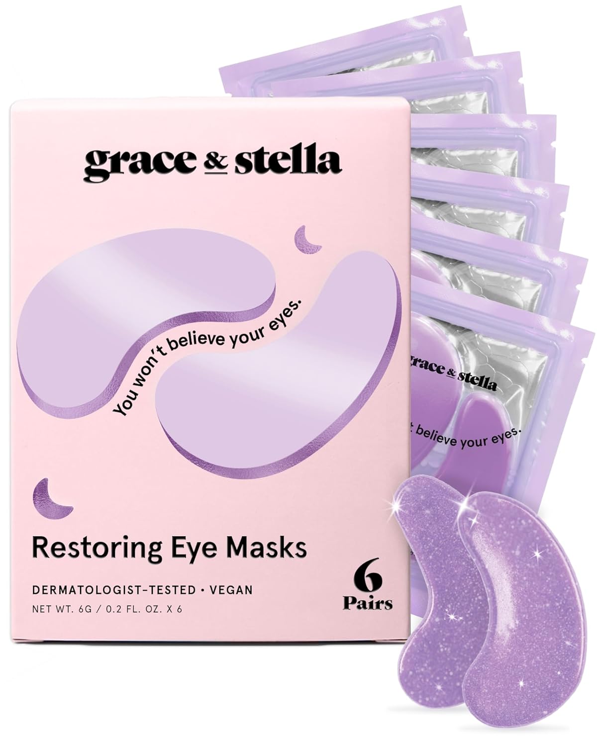 grace & stella Retinol Under Eye Patches for Puffy Eyes and Dark Circles - Restoring Gel Under Eye Masks with Hyaluronic Acid - Vegan Cruelty-Free Skincare - Birthday Gifts for Women (Purple, 6 Pairs)