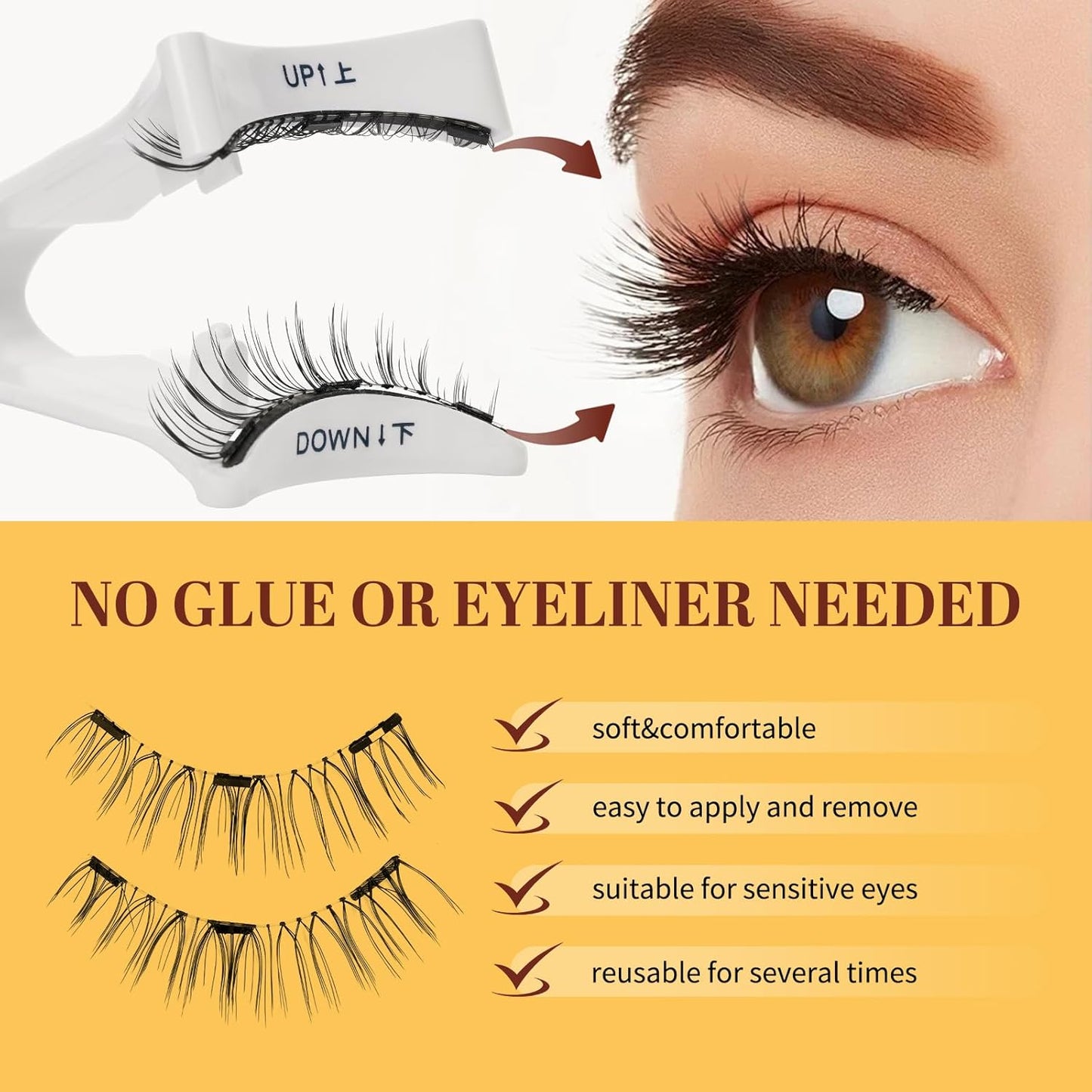 QUEWEL No Glue Needed Eyelashes, Magnetic Eyelashes Natural Look, Reusable Magnetic Lashes Kit with Applicator, Easy to Wear and Remove with Instructions(Lashes-K)