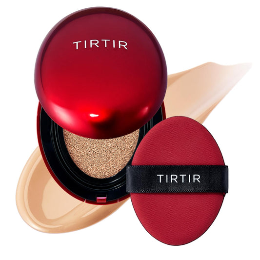 [*Mini Size*] TIRTIR Mask Fit Red Cushion Foundation | Full coverage, Weightless, Skin fit, Satin Glow Finish, Korean Makeup, beauty, Tattoo cover up, Buildable (#22N Shell Beige, 0.15 Fl Oz)