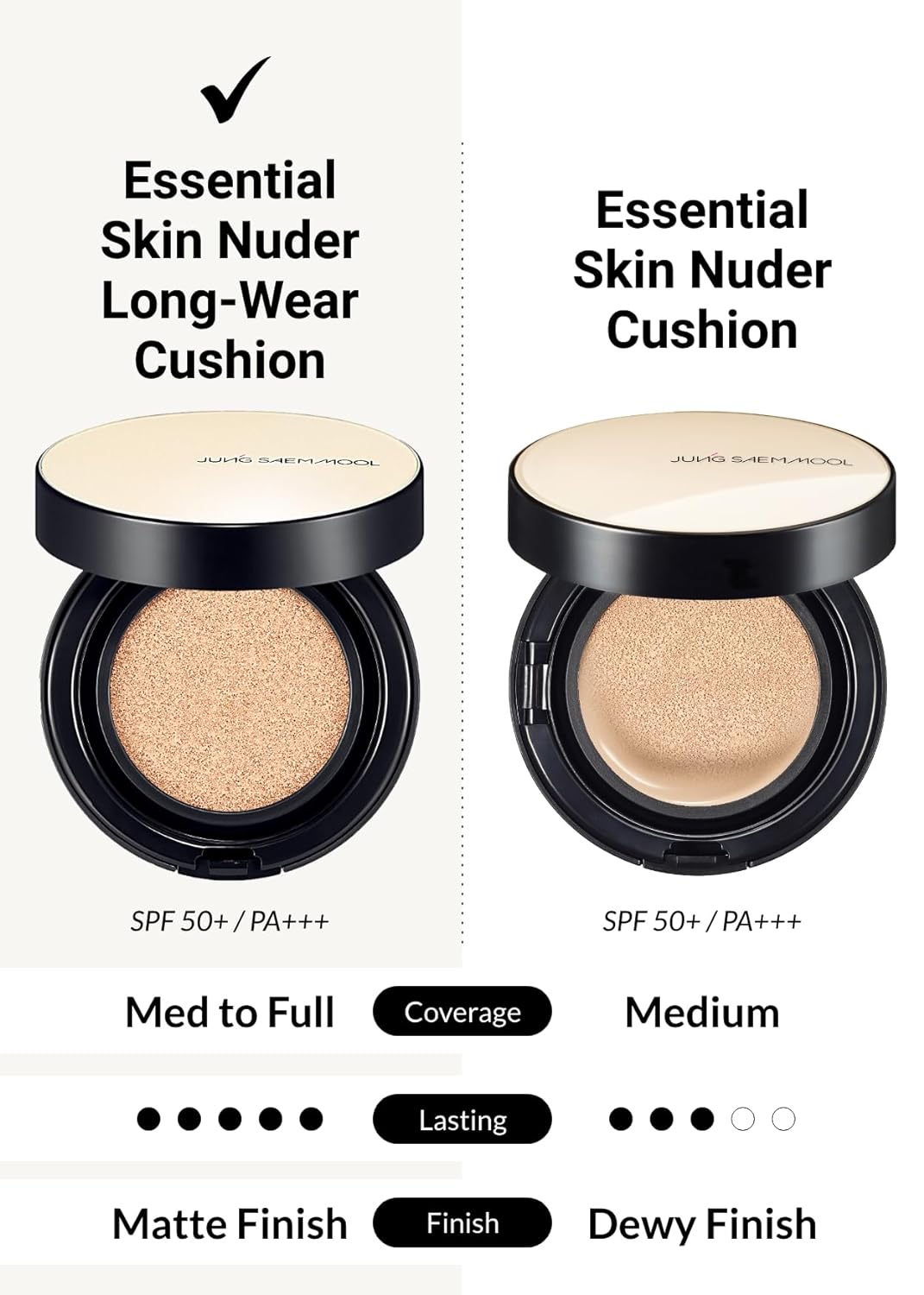 JUNG SAEM MOOL Essential Skin Nuder Longwear Cushion 0.98 Fl Oz (Medium Deep), Refill Included, 24H lasting Cushion Foundation with High Coverage, Semi-Matte Natural Finish, Korean Foundation Makeup
