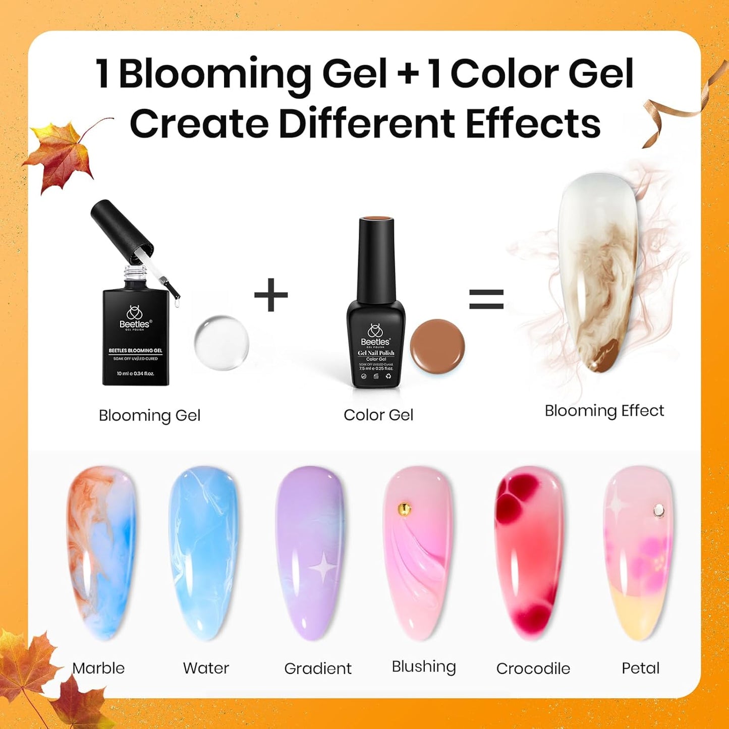 Beetles Blooming Gel, Blooming Gel Nail Polish Clear Uv Led Blossom for Spreading Effect Marble Natural Stone Watercolor Floral Print Fall Nails Soak off Diy Nail Art Design Manicure Gift for Women