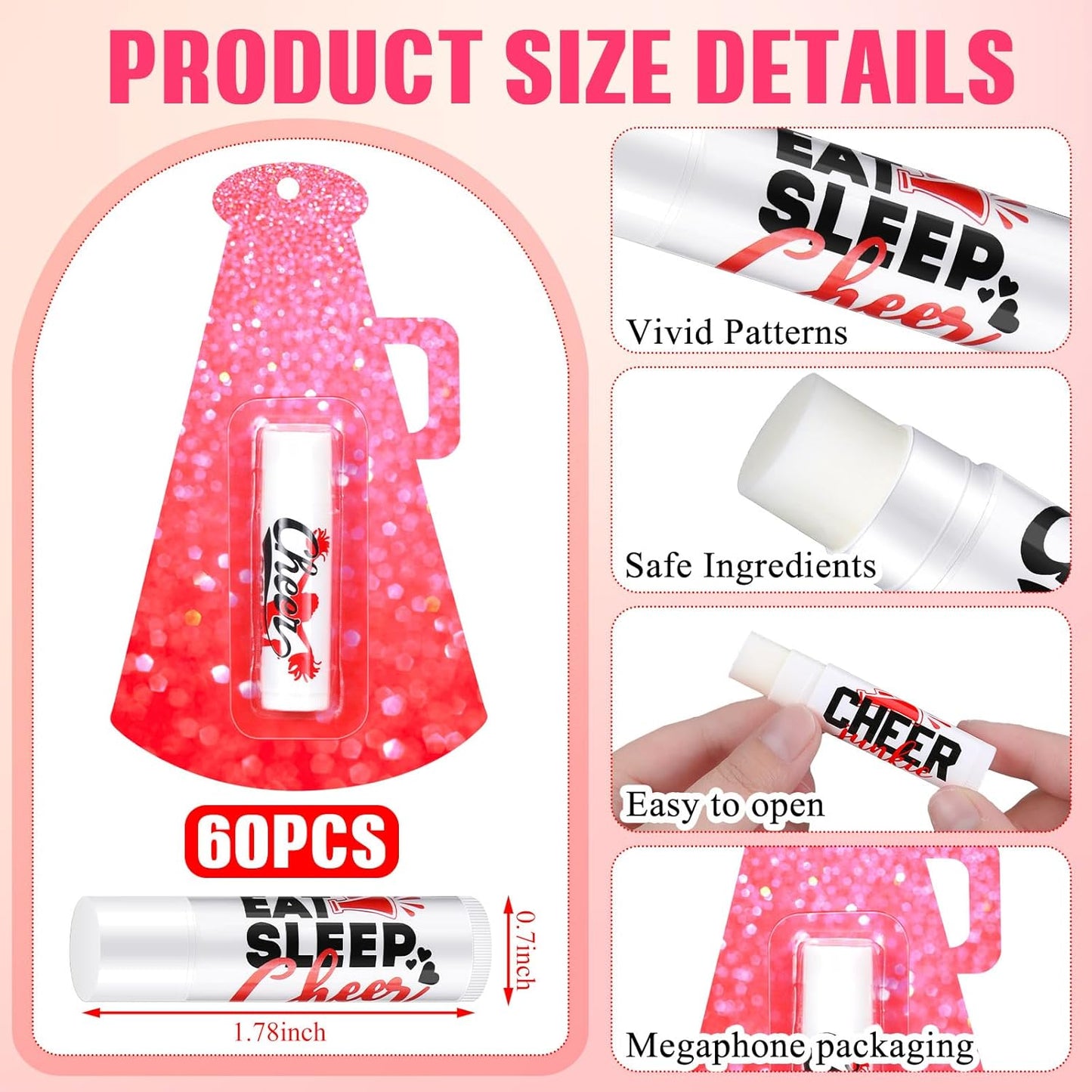 60 Pcs Cheerleading Lip Balm Bulk Cheer Teams Lip Balm Gifts Set Honey Moisturizing Lip Care Flavor Hydration Dry Chapped Lips for Men Women Children(Red)