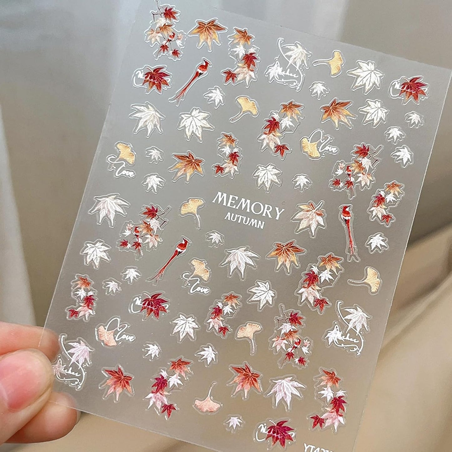 2Sheets Autumn Maple Leaf Nail Art Stickers 5D Embossed Fall Leaf Nail Decals Shiny Maple Leaves Nail Sticker for Thanksgiving Day Nail Art Maple Leaf Manicure Acrylic Nails Accessories for Women DIY