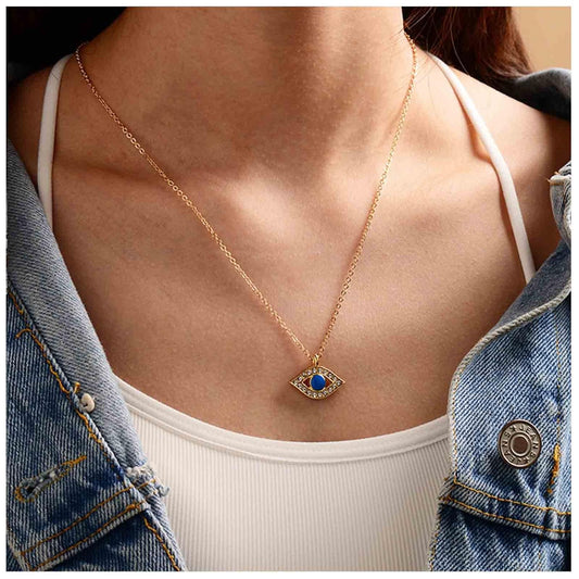 Vintage Rhinestone Evil Eye Pendant Necklace Gold Lucky Eye Choker Necklace Turquoise Eye Chain Necklace Cz Paved Talisman Necklace Protection Chain Jewelry for Women and Girls