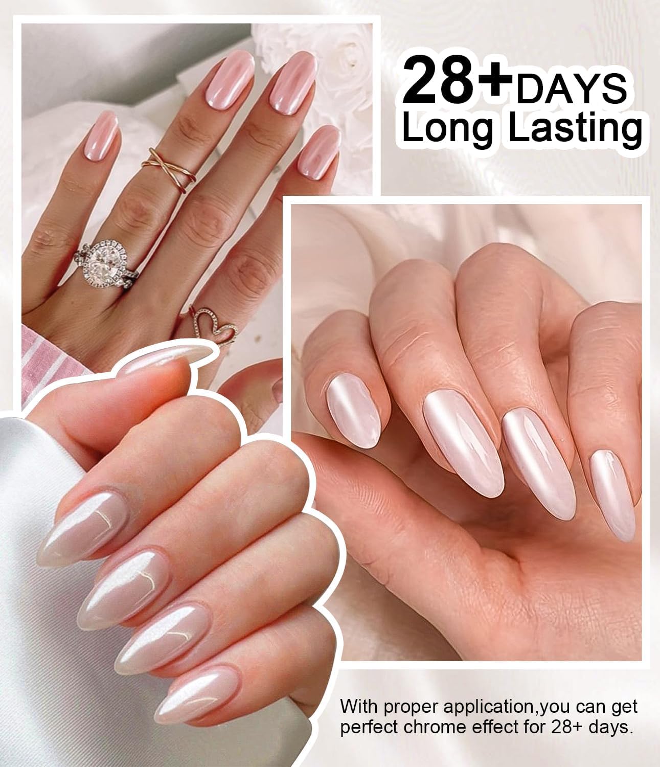 Pearl White Chrome Nail Powder: 2Pcs Iridescent Aurora Mermaid Chrome Powder Pearl Dust Kit for Gel Polish Nail Art Decoration