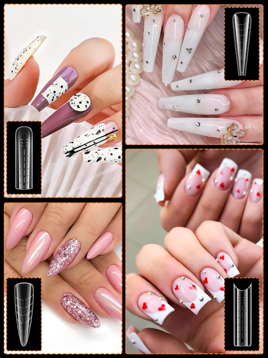 EBANKU Dual Form Kit, 288PCS Poly Gel Forms for French Nails, 8 Styles Reusable Silicone Pads, 5PCS Clips, Brush Pen, Files Buffer, Extension Kit for Beginner