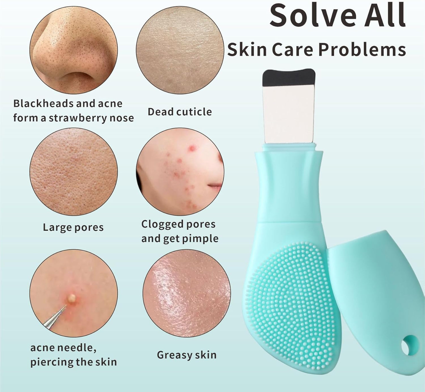 Silicone Face Scrubber Blackhead Remover Tool-2 in 1 Nose Scrubber Black Head Remover for Face Nose, Skin Scrubber Face Spatula for Women Men Pore Cleansing Skin Care(Light Blue)